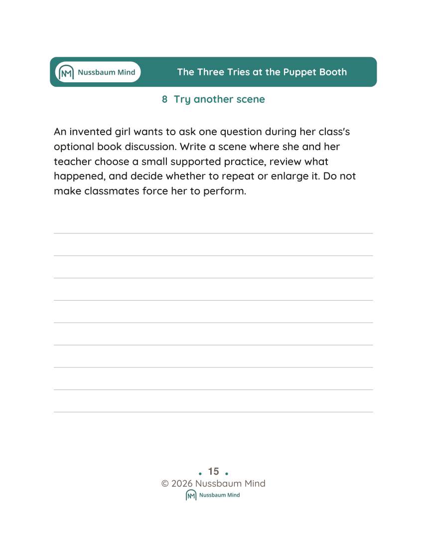The Three Tries at the Puppet Booth activity page 8