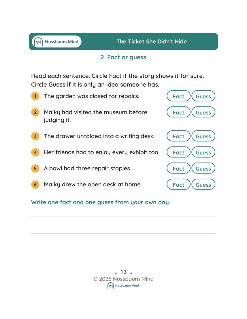 The Ticket She Didn't Hide activity page 2