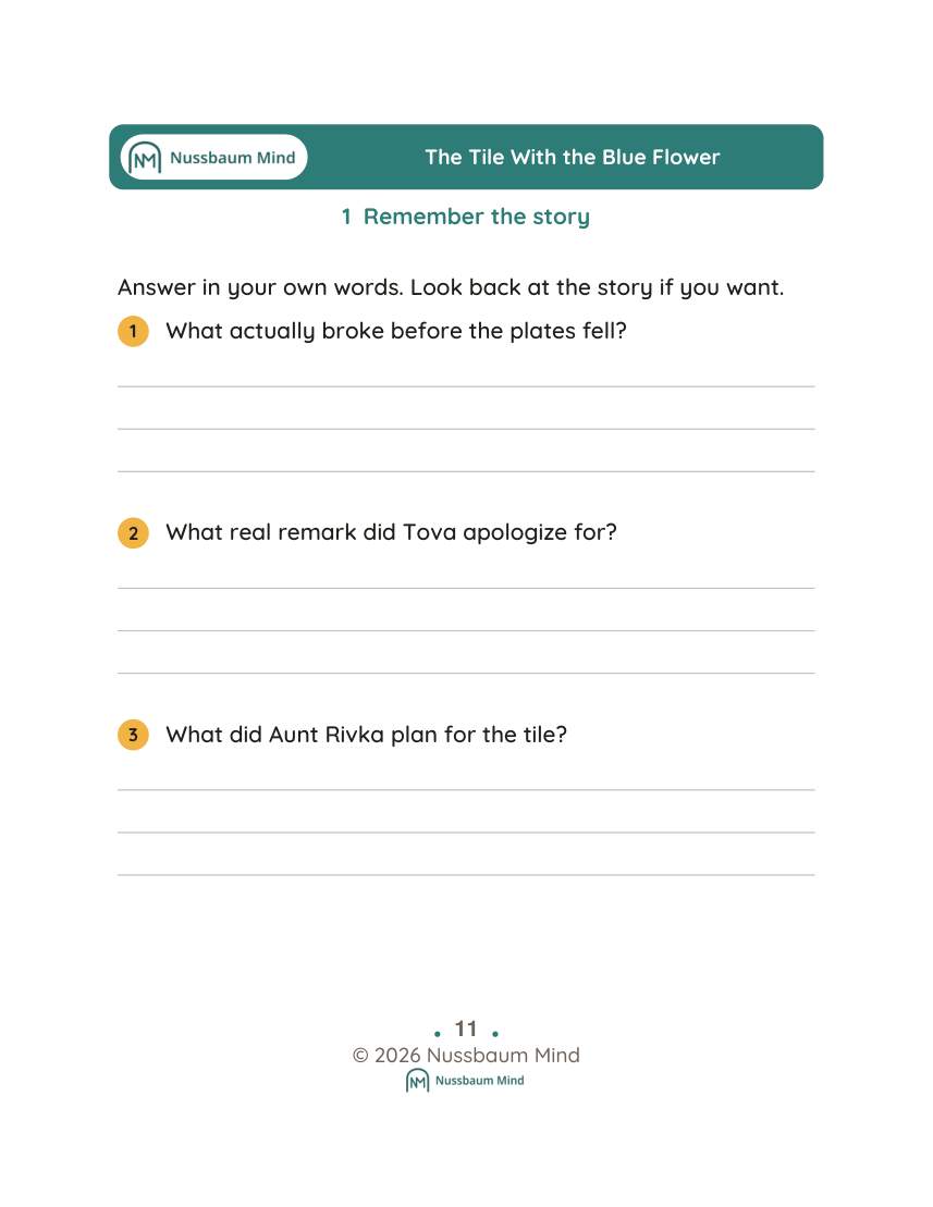 The Tile With the Blue Flower activity page 1