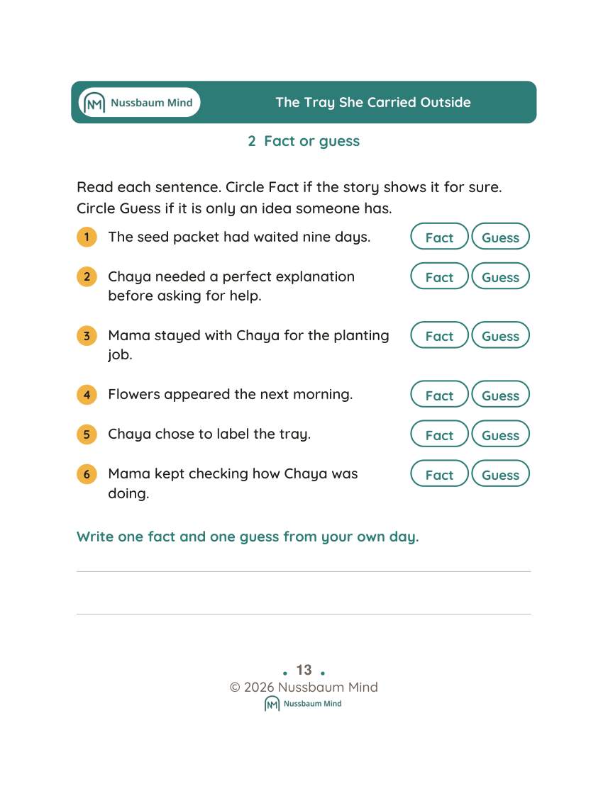 The Tray She Carried Outside activity page 2