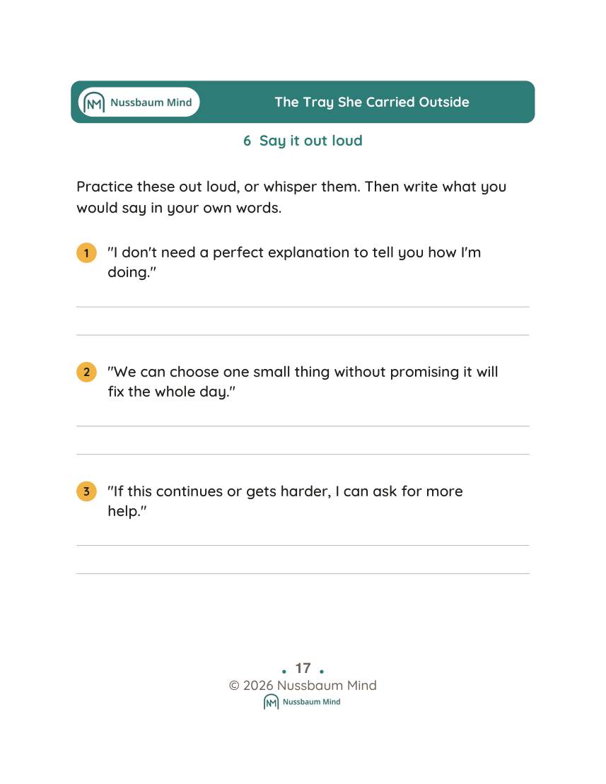 The Tray She Carried Outside activity page 6