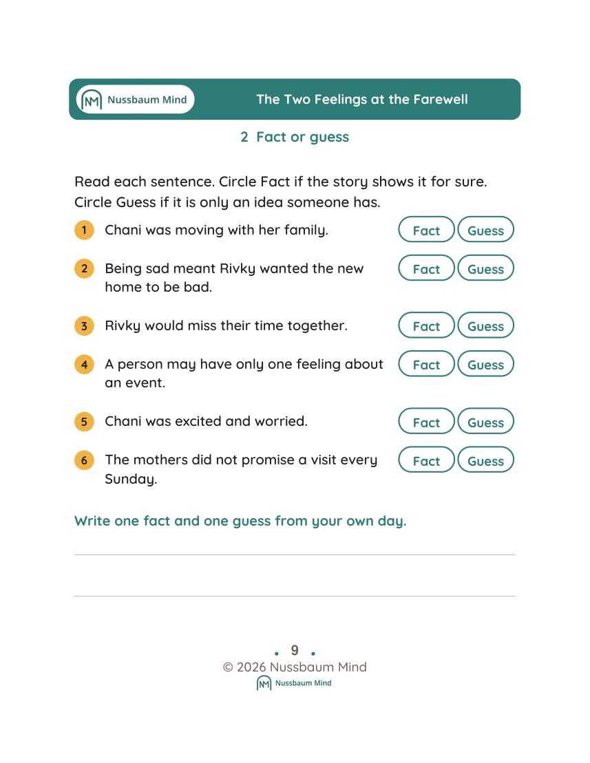 The Two Feelings at the Farewell activity page 2