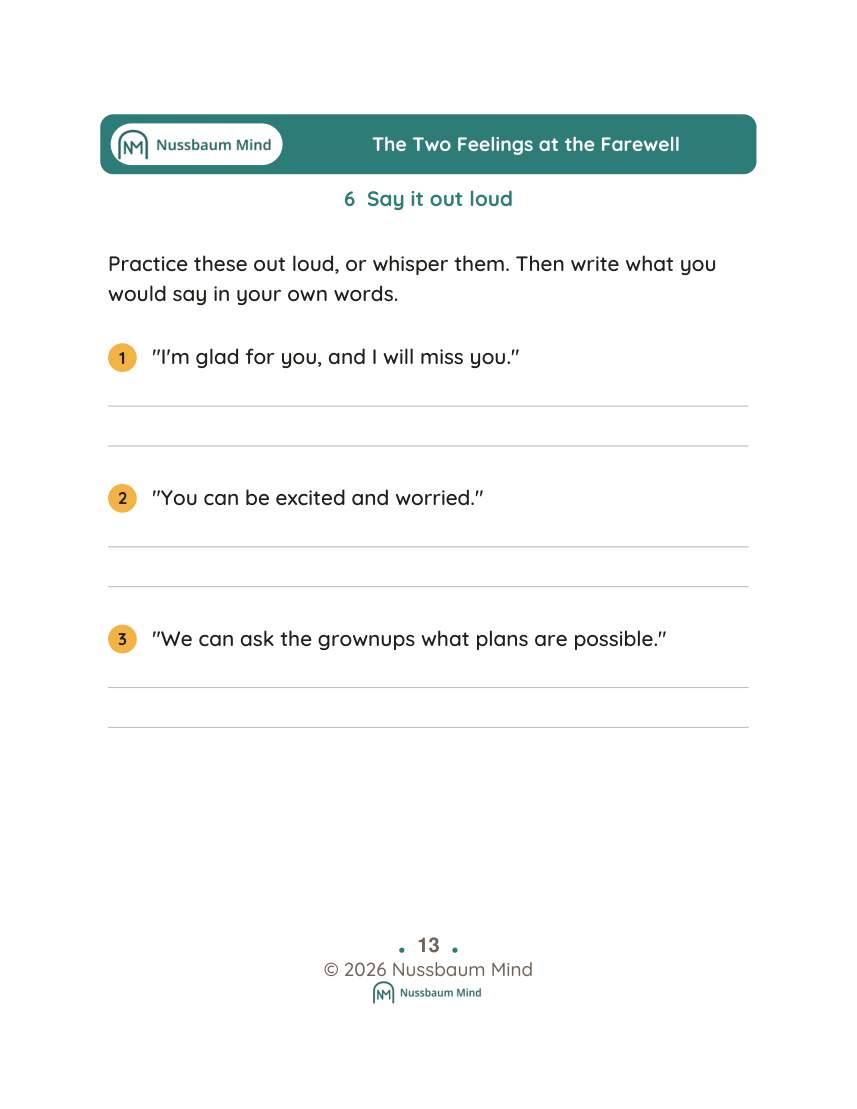 The Two Feelings at the Farewell activity page 6