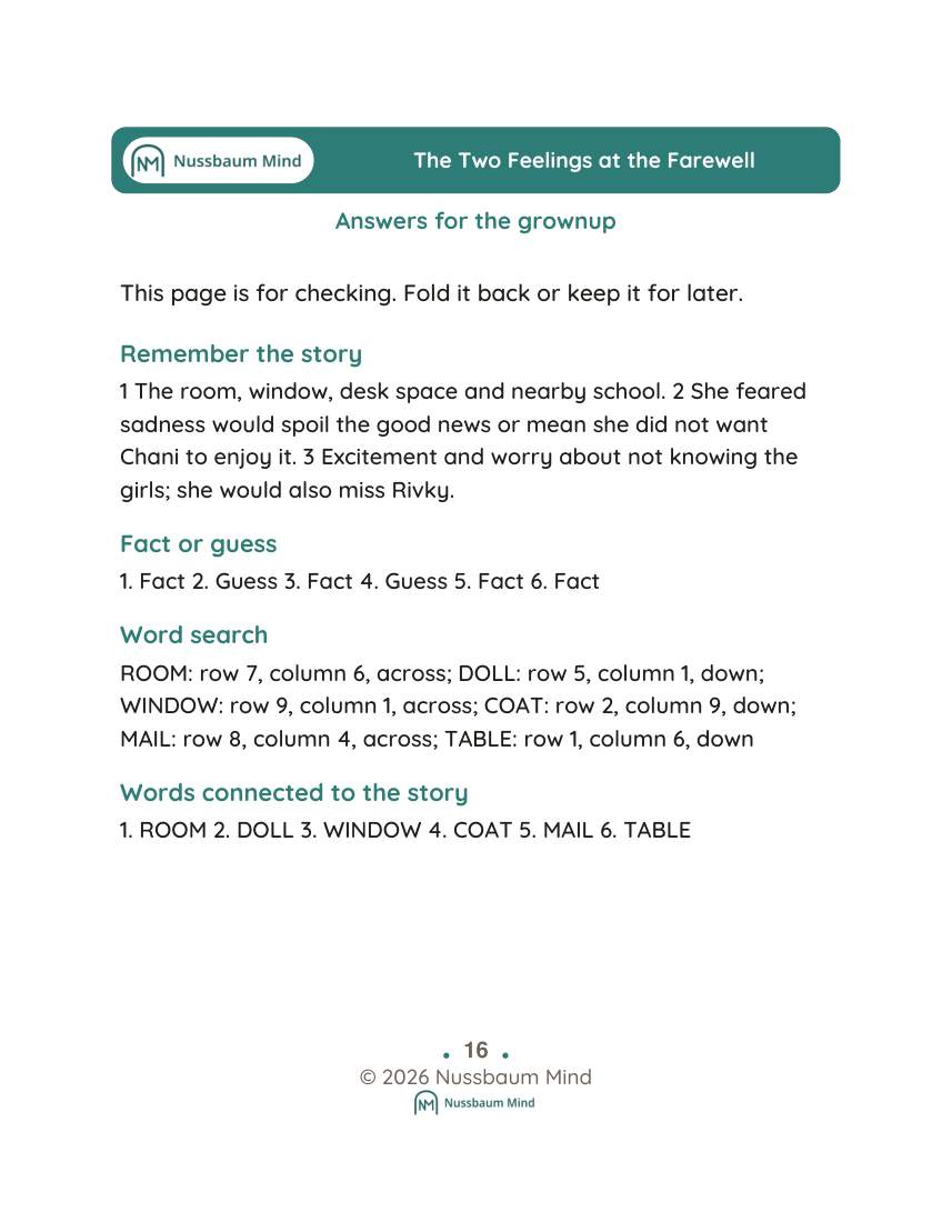 The Two Feelings at the Farewell activity page 9