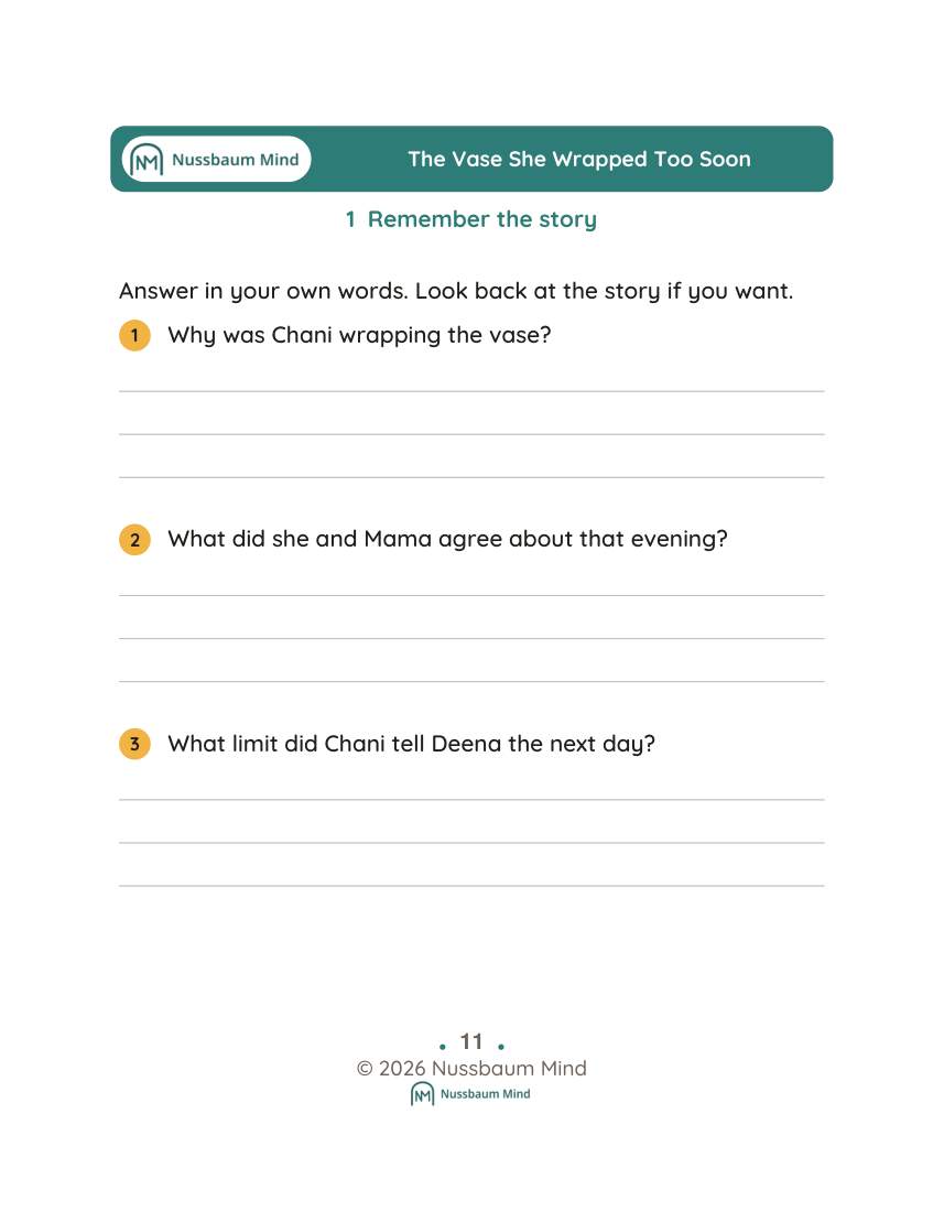 The Vase She Wrapped Too Soon activity page 1