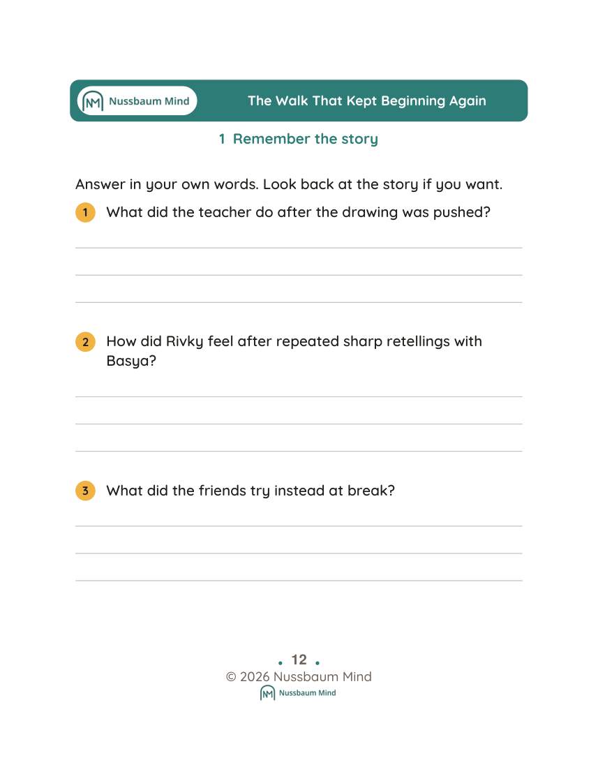The Walk That Kept Beginning Again activity page 1