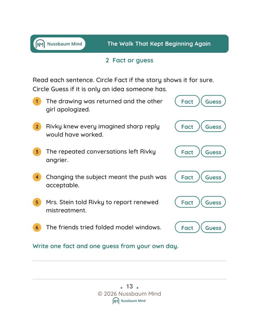 The Walk That Kept Beginning Again activity page 2