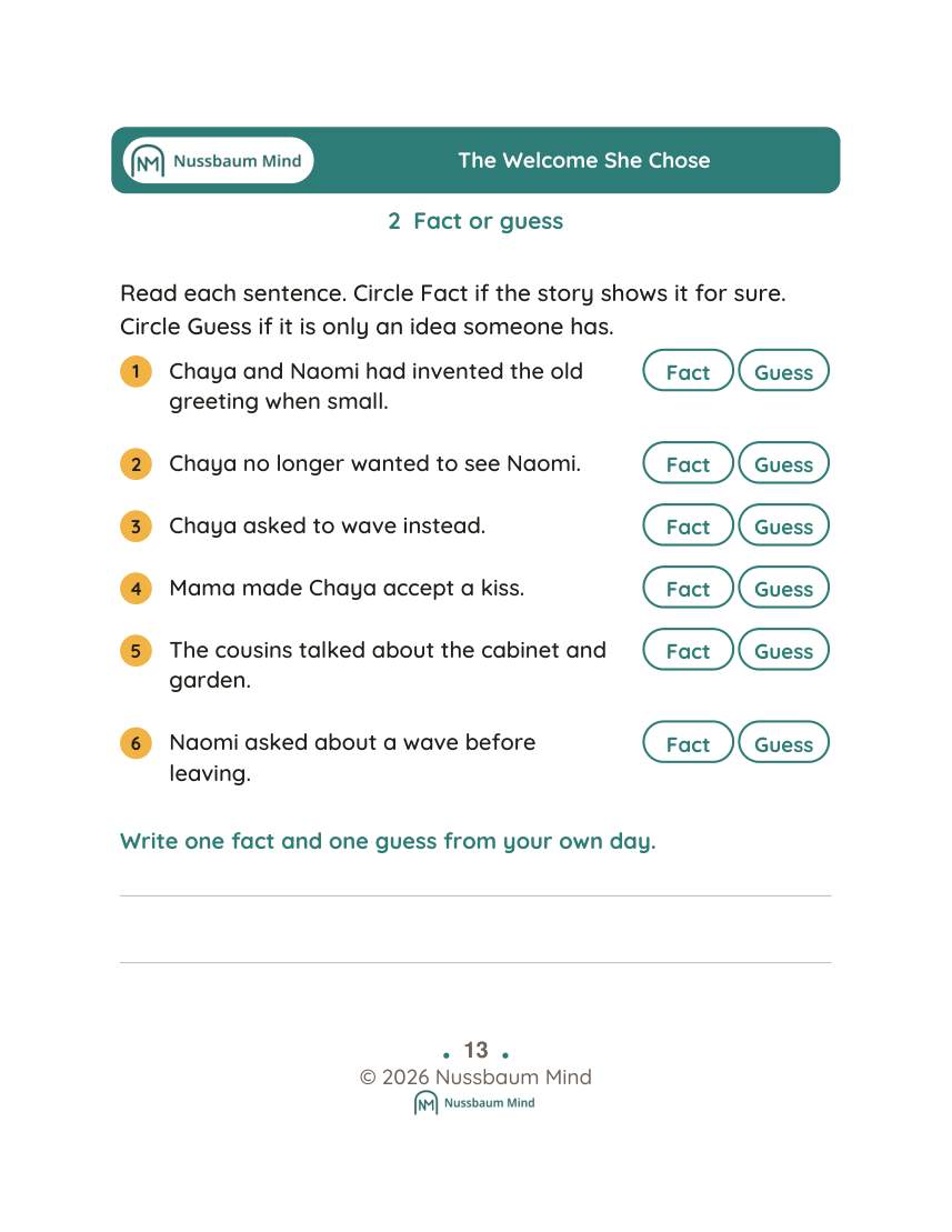 The Welcome She Chose activity page 2