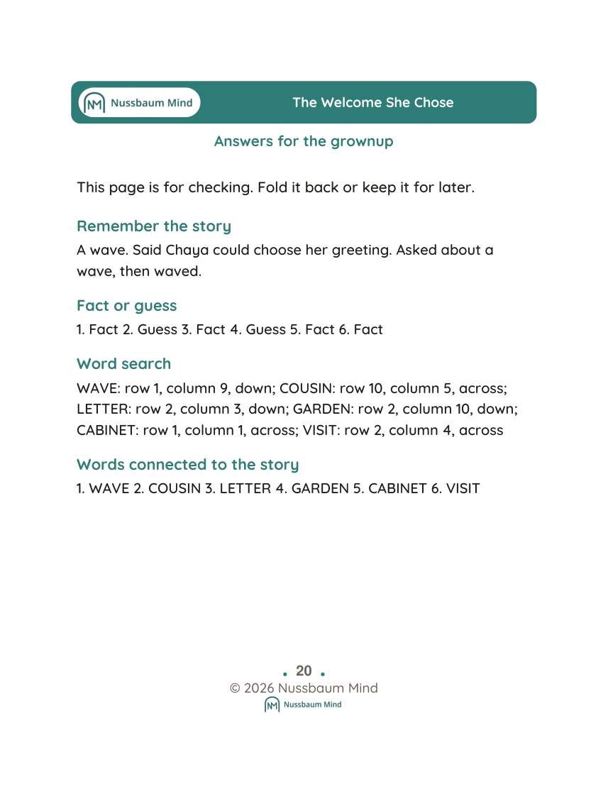 The Welcome She Chose activity page 9