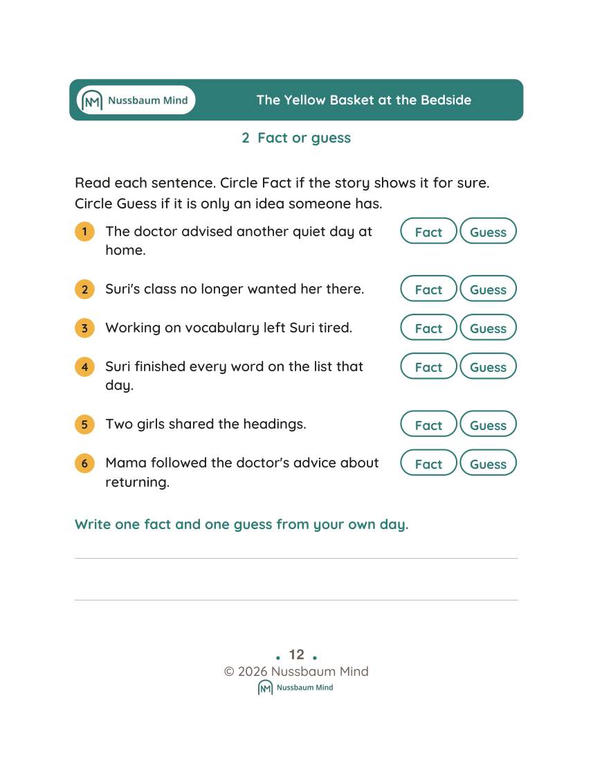 The Yellow Basket at the Bedside activity page 2
