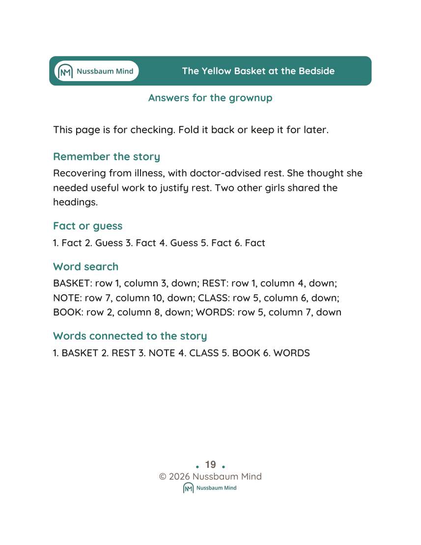 The Yellow Basket at the Bedside activity page 9